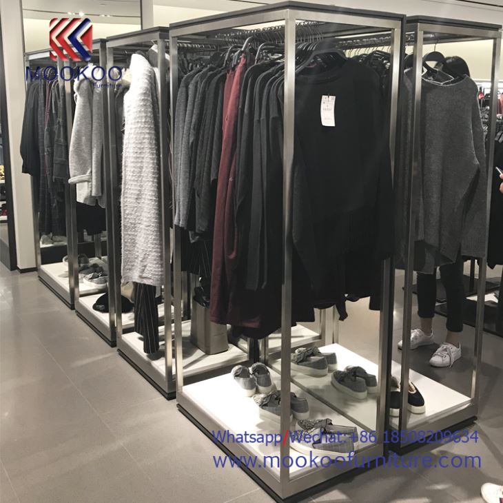 Iron Spraying And Stainless Steel Retail Wholesale Clothing Store Setting Display Racks Shelves